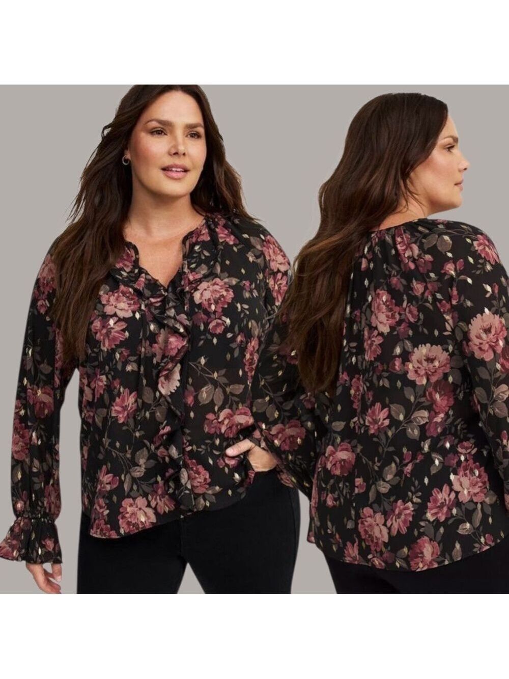 TORRID Poly Woven Chiffon Long Sleeve Ruffle Front Blouse Balloon Sleeves Sz 3X